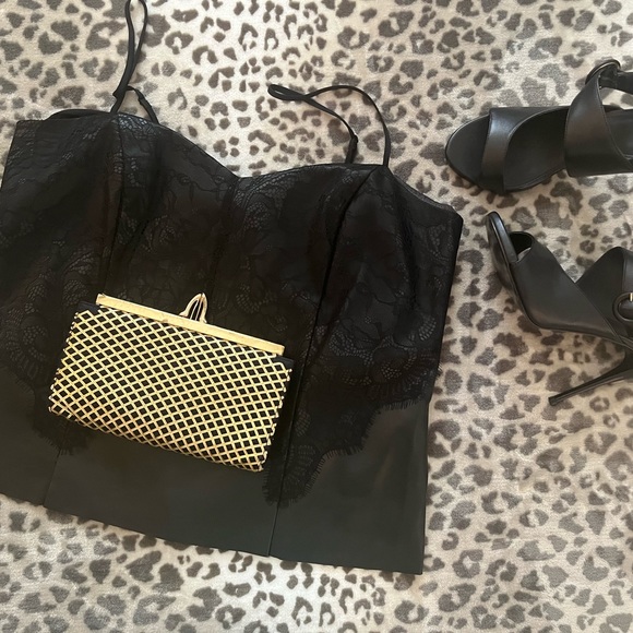 BLACK FAUX LEATHER LACE THIN STRAP TOP - Picture 7 of 8